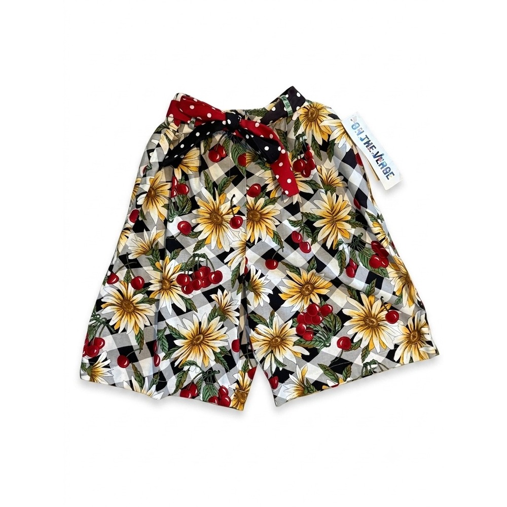 On The Verge Vintage Sunflowers Cherries Gingham Shorts Polka Dot Belt Size 6